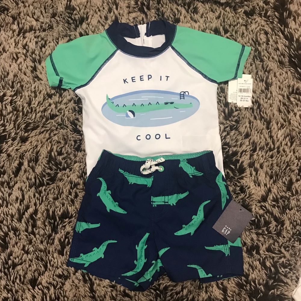 Rash guard and swim trunks